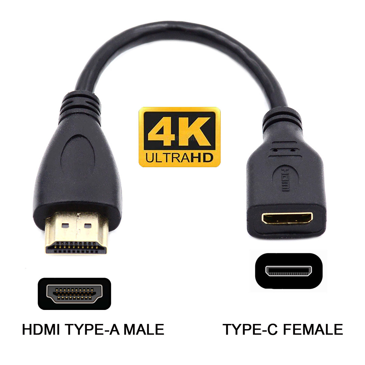 HD-014-AMCF 15cm Mini HDMI Type-C Socket Female to HDMI Type-A Male Adapter Cable for Camera HDTV 4K 1080P