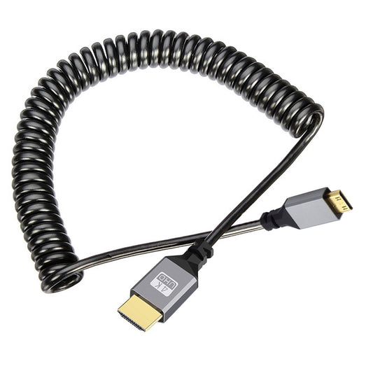 HD-036 HDMI 2.0 Spring Spiral Cable Mini HDMI Male to HDMI Male Computer Laptop Connection Line for HDTV