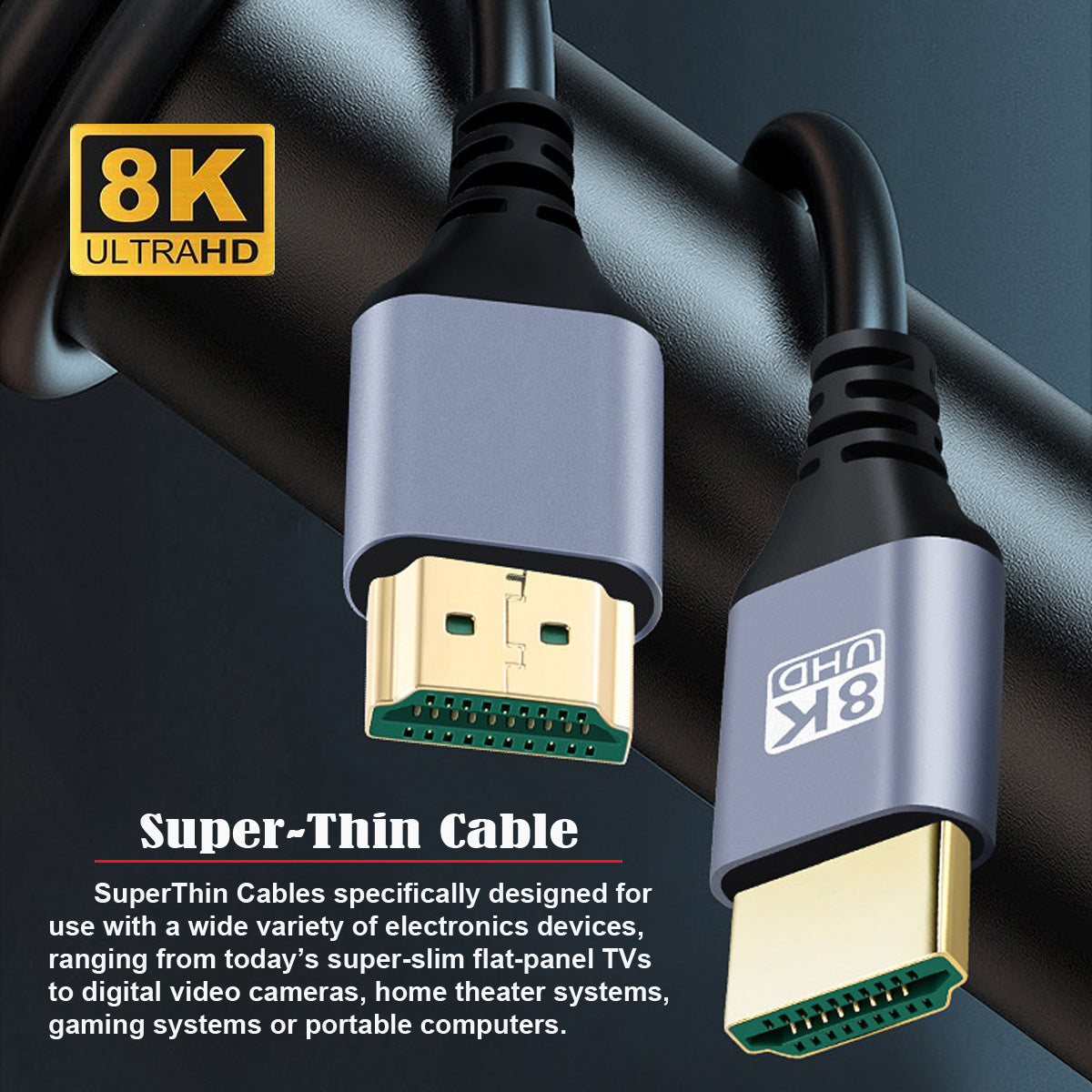 HD-028-3.0M 3m HDMI 2.1 8K 4K HDTV Connection Cord High-Speed HDMI Male to Male Slim Cable (OD=4.0MM)