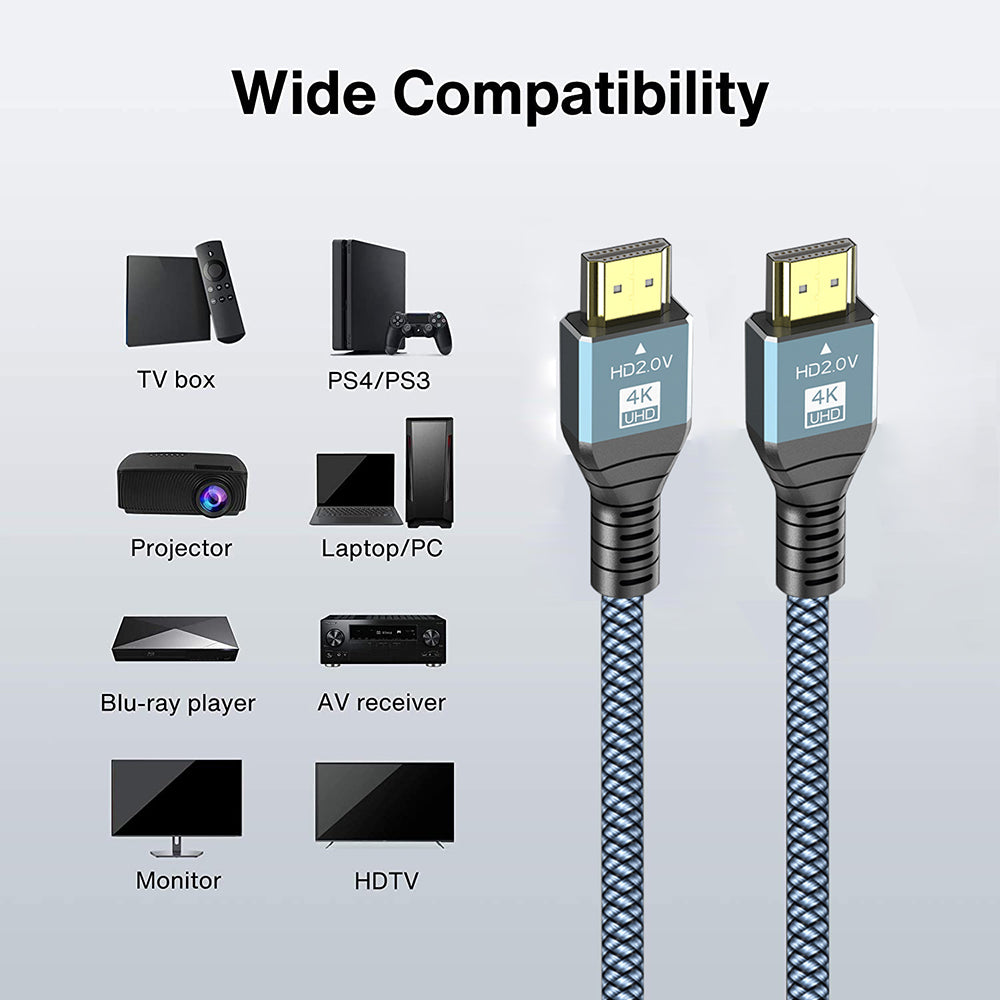 2m HDMI 2.0 Cable High-Speed HDMI Male to Male Nylon Braided Cord Supports 4K HD Video