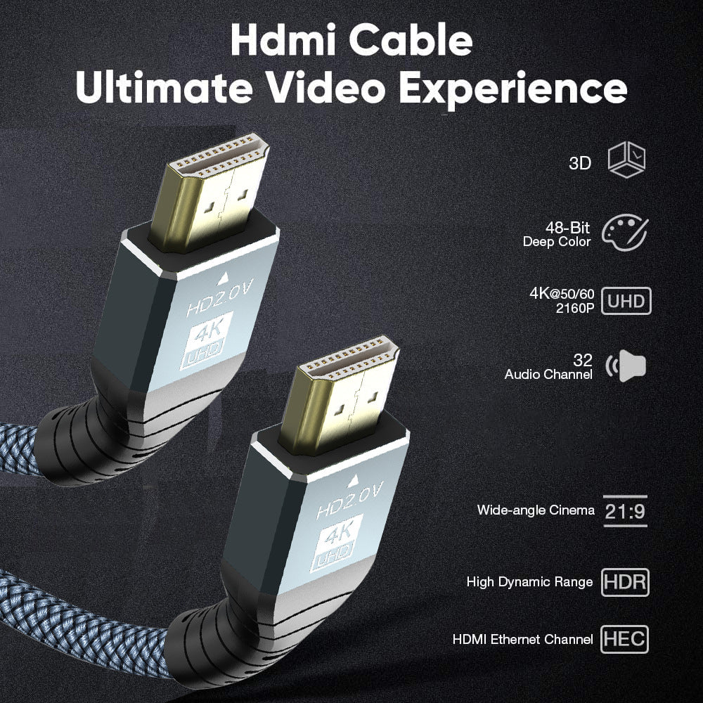 1m HDMI 2.0 Adapter Cord High-Speed Transmission TV Projector 4K 60Hz Output HD Video Cable 30AWG Line