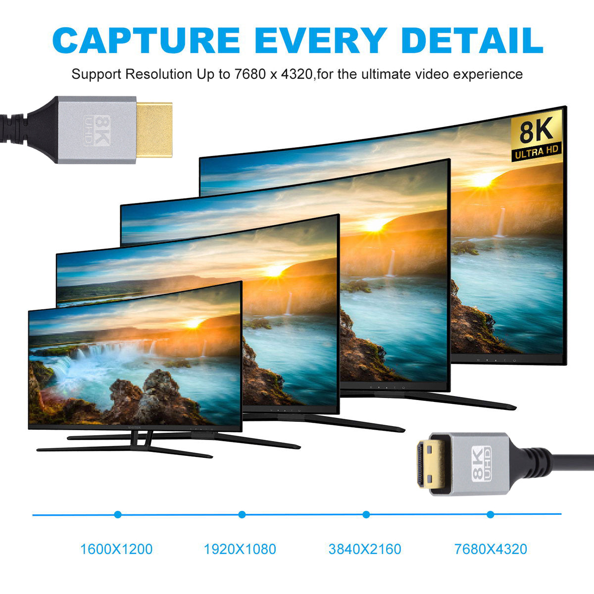 HD-039-2.0M High-Speed Micro HDMI to HDMI Cable 8K@60hz Slim Video Cord Compatible with Laptop Camera