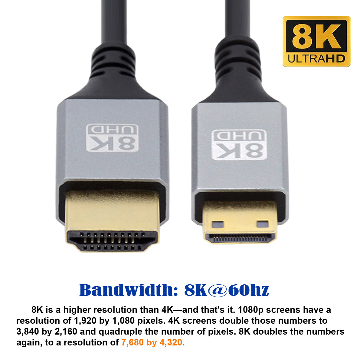 HD-039-2.0M High-Speed Micro HDMI to HDMI Cable 8K@60hz Slim Video Cord Compatible with Laptop Camera