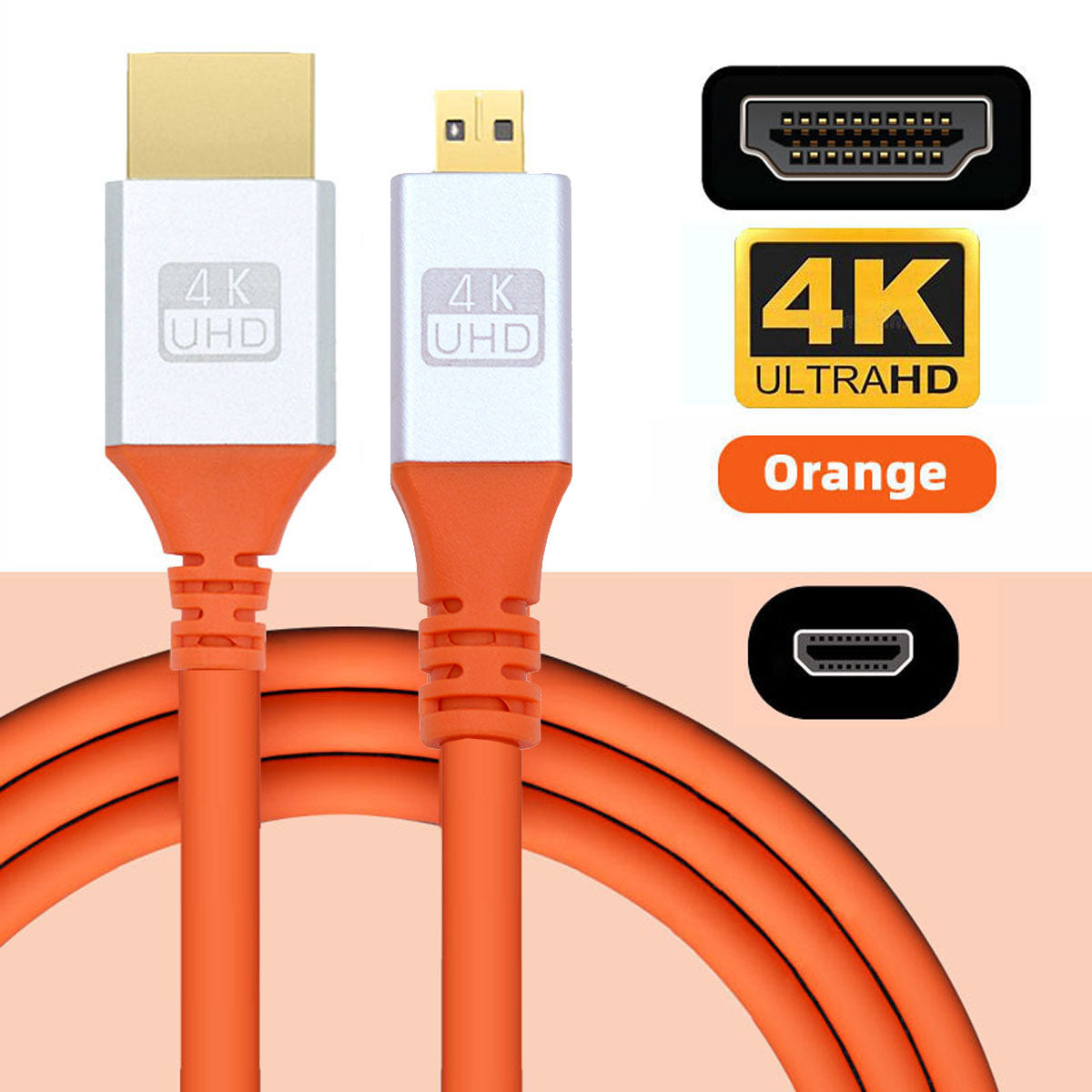 HD-040-2.0M Gold-Plated 4K Micro HDMI to HDMI Cable Male to Male Adapter PVC Shell Cord (OD=4.8MM)