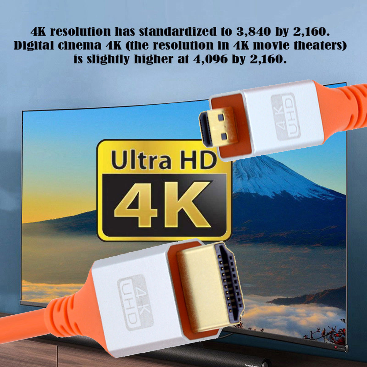 HD-040-2.0M Gold-Plated 4K Micro HDMI to HDMI Cable Male to Male Adapter PVC Shell Cord (OD=4.8MM)