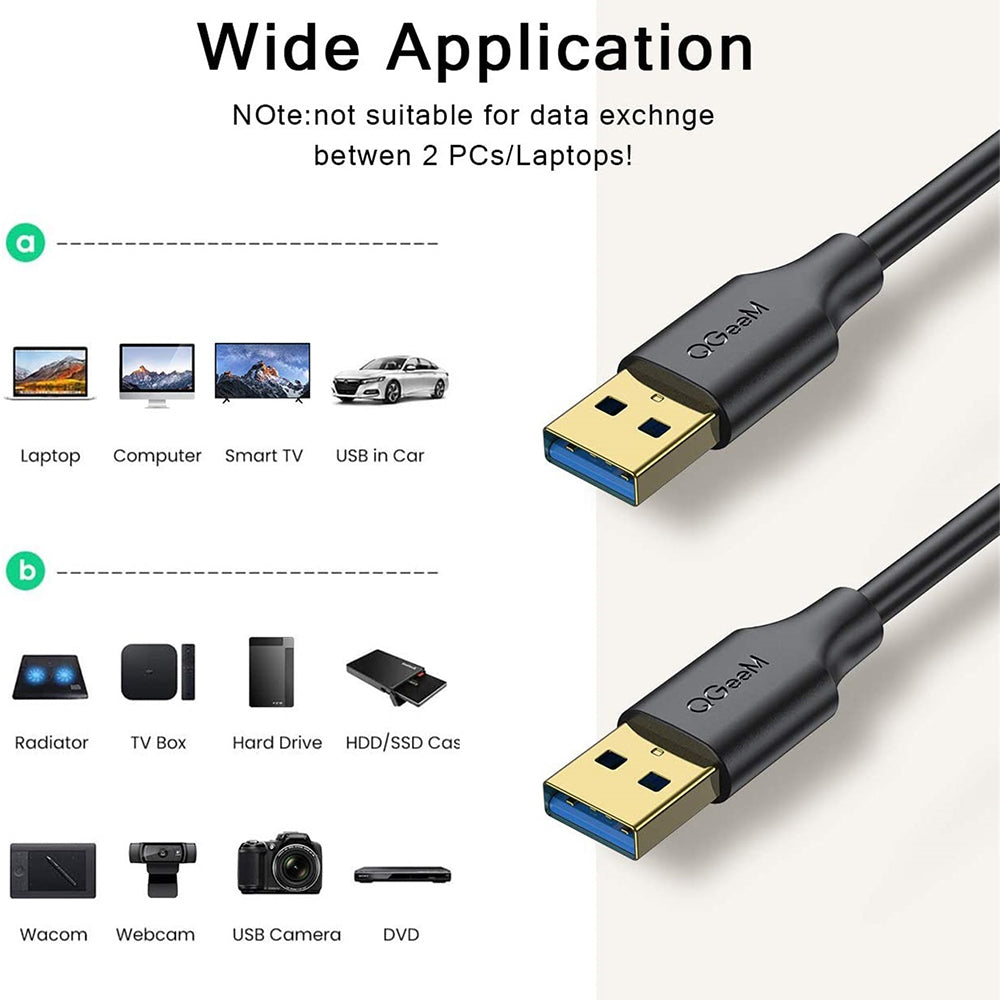Uniqkart QG-CVQ19 1.8m USB 3.0 Male to Male High Speed Gold-plated Data Cable Laptop Adapter Cable