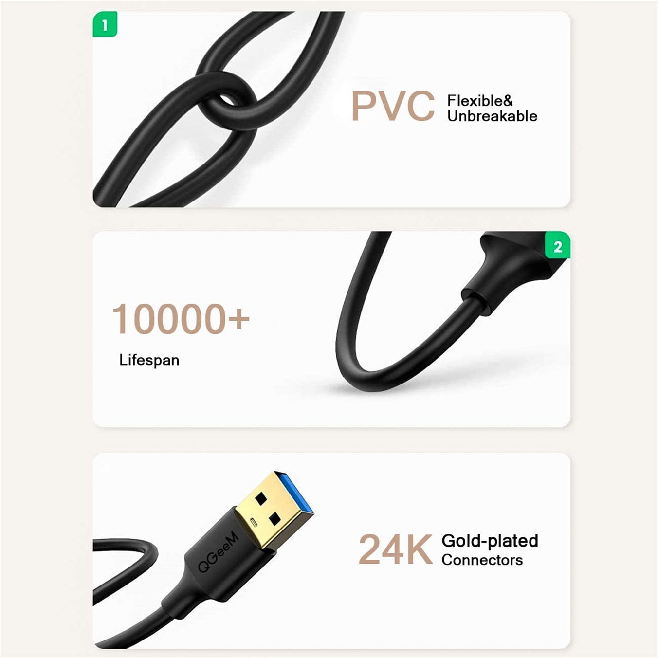 Uniqkart QG-CVQ19 1m USB 3.0 Male to USB 3.0 Male 5Gpbs High Speed Gold-plated Data Cable