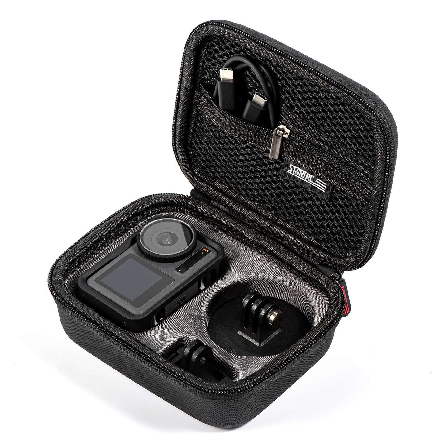 Uniqkart For DJI Osmo Action 3 Portable Shockproof Carrying Case Camera Storage Bag with Carabiner and Hand Strap - Black