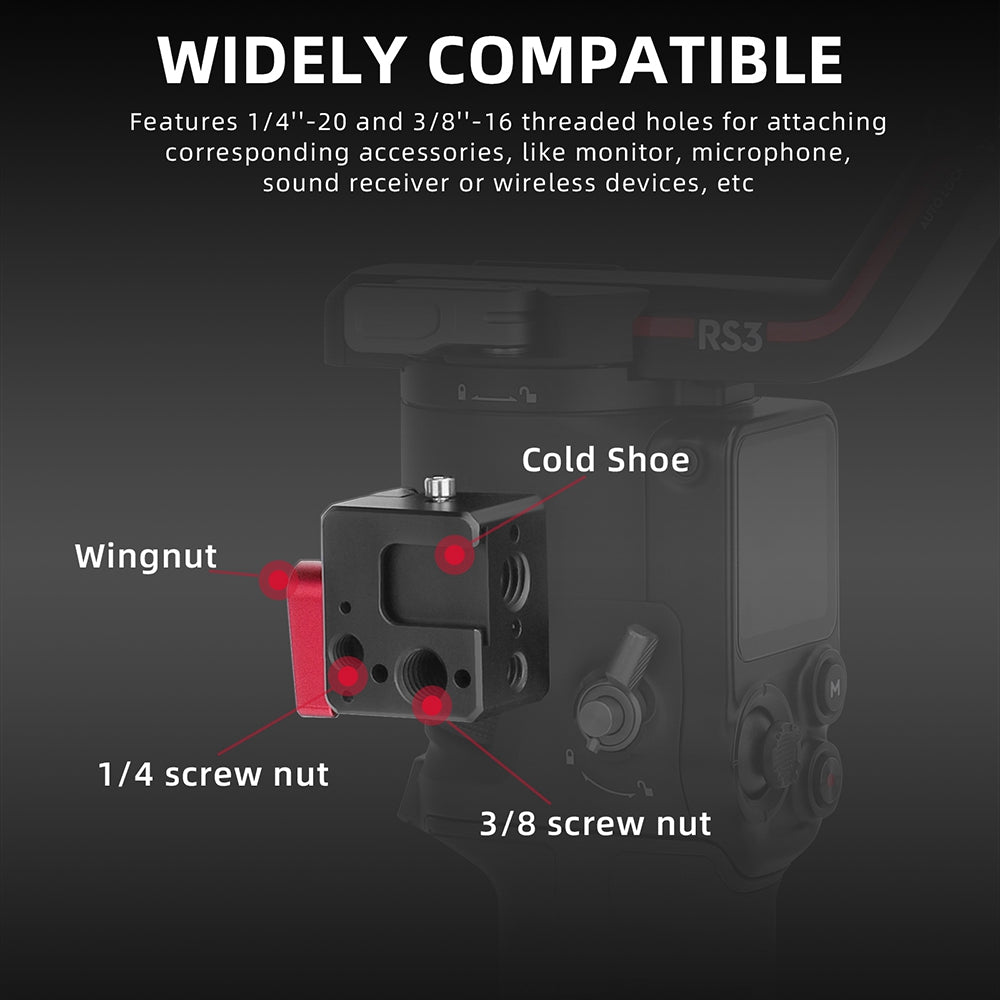 RO-HC522 For DJI RS 3 / RS 3 Pro / RSC 2 / RS2 Camera Stabilizer Cold Shoe 1 / 4 3 / 8 Screw Hole Expansion Adapter