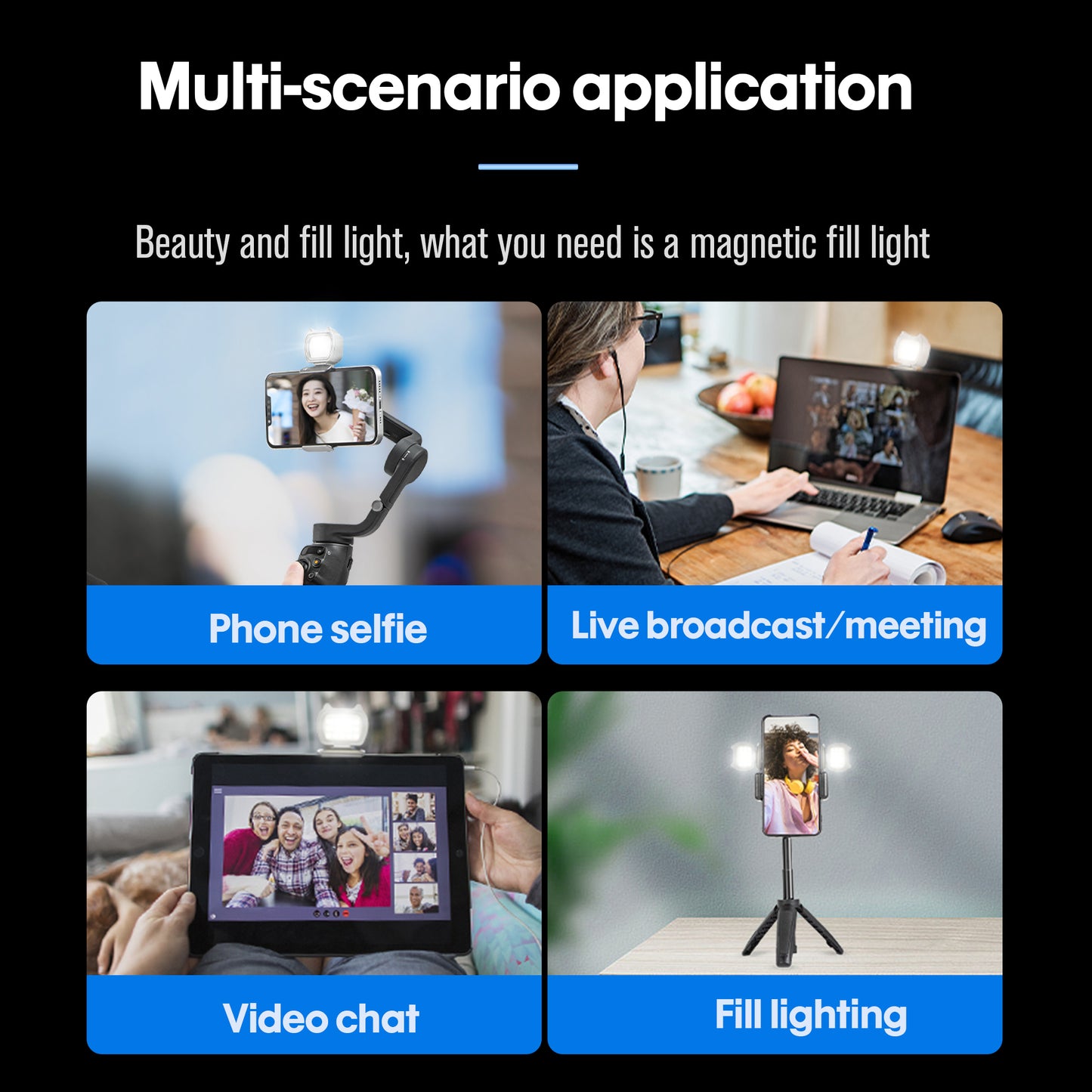 Uniqkart 1YTY0001 For DJI OM6 / OM SE / OM 5 / OM4 SE Magnetic Fill Light 3 Light Modes Phone Video Vlog Fill Light