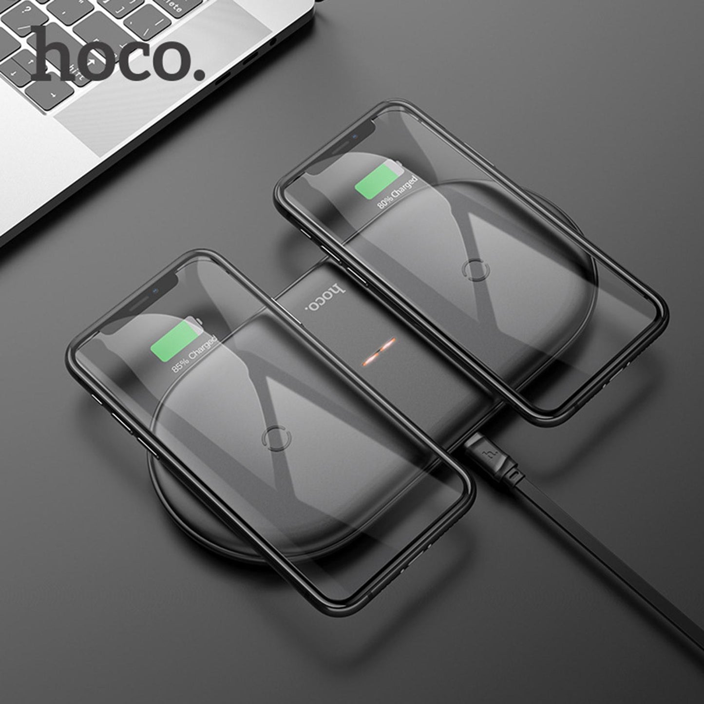 2 in 1 Qi Wireless Charger Pad Fast Dual Charge for Smart Phones Black