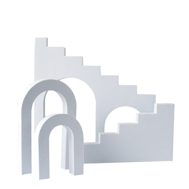 4Pcs/Set Ladder & Arch Table Ornament Jewelry Cosmetics Shooting Background Geometric Photography Prop - White