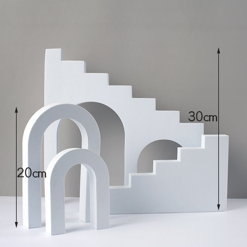 4Pcs/Set Ladder & Arch Table Ornament Jewelry Cosmetics Shooting Background Geometric Photography Prop - White