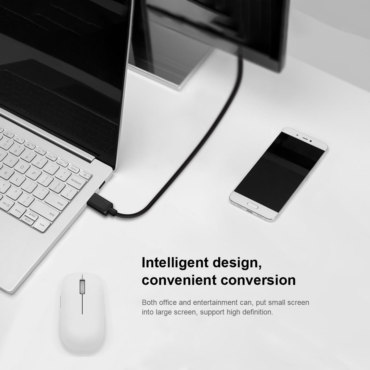 Uniqkart UA17 1.2m USB-C Male to VGA Male Adapter Cable HD Video Conversion Cable