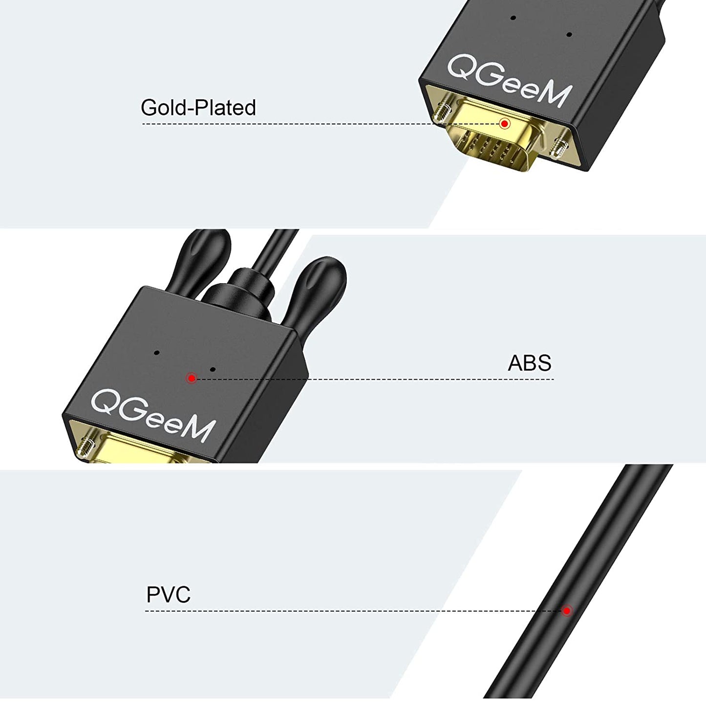 Uniqkart QG-HD29 Mini DisplayPort to VGA Adapter Mini DP Male to VGA Male Converter Compatible with Computer HDTVs Monitors Projectors 1.8m
