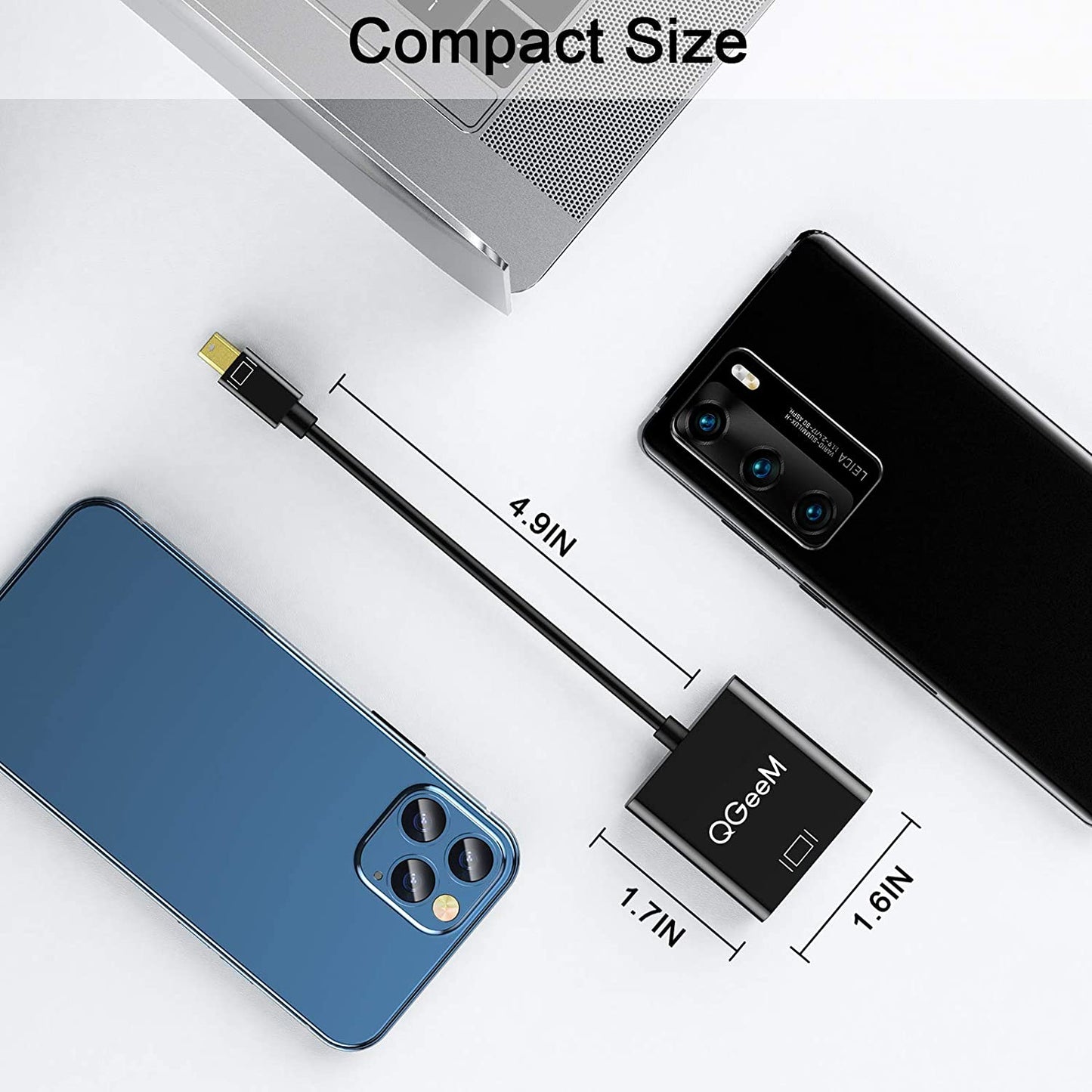 QG-HD17 Mini DP to VGA Adapter Mini Displayport Male to VGA Female Gold-plated Converter Compatible with MacBook Air/Pro/Surface Pro/Monitors