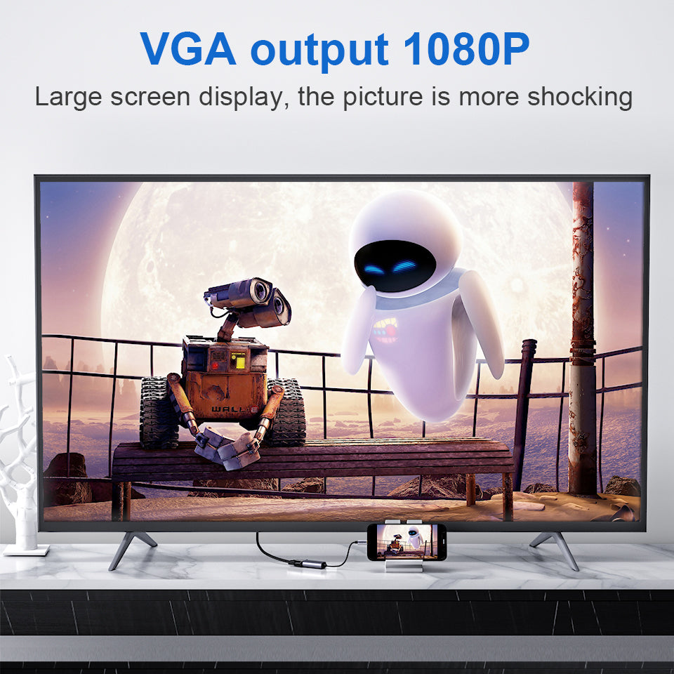 Uniqkart QG-UA07 VGA to USB-C Adapter Type-C Male to VGA Female Converter Compatible with Thunderbolt3 MacBook Pro 2019/18/17 (0.1m)