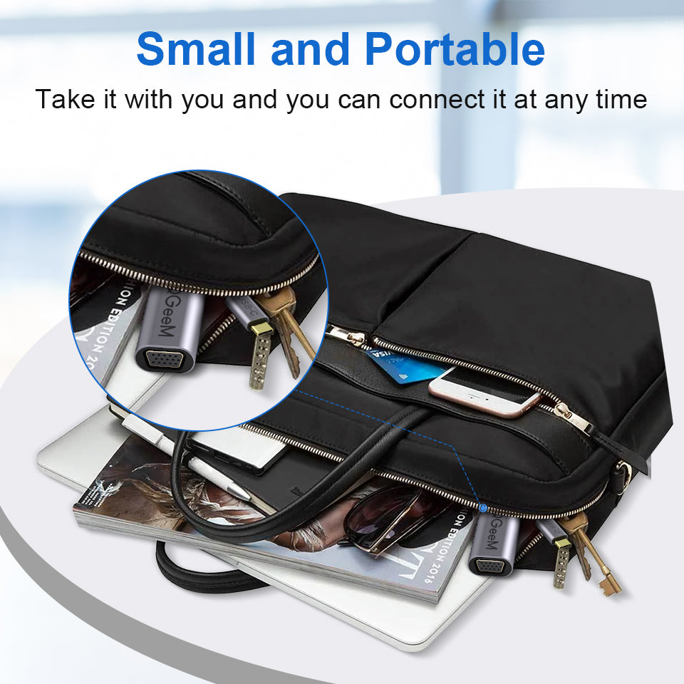 Uniqkart QG-UA07 VGA to USB-C Adapter Type-C Male to VGA Female Converter Compatible with Thunderbolt3 MacBook Pro 2019/18/17 (0.1m)