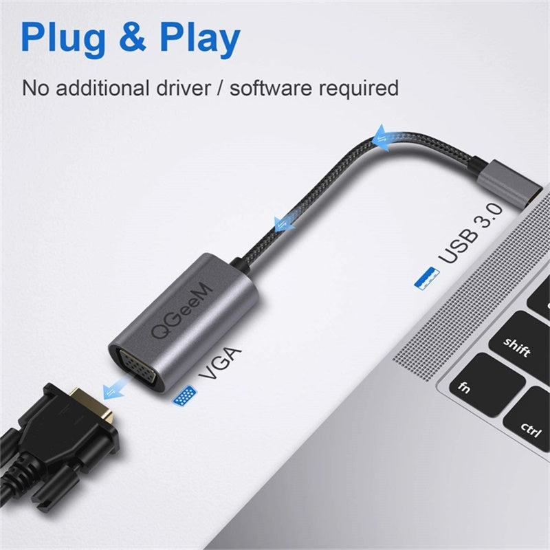 Uniqkart QG-UA07-A USB 3.0 to VGA Adapter USB Male to VGA Female Multi-Monitor Video Converter Compatible with Monitor Projector HDTV