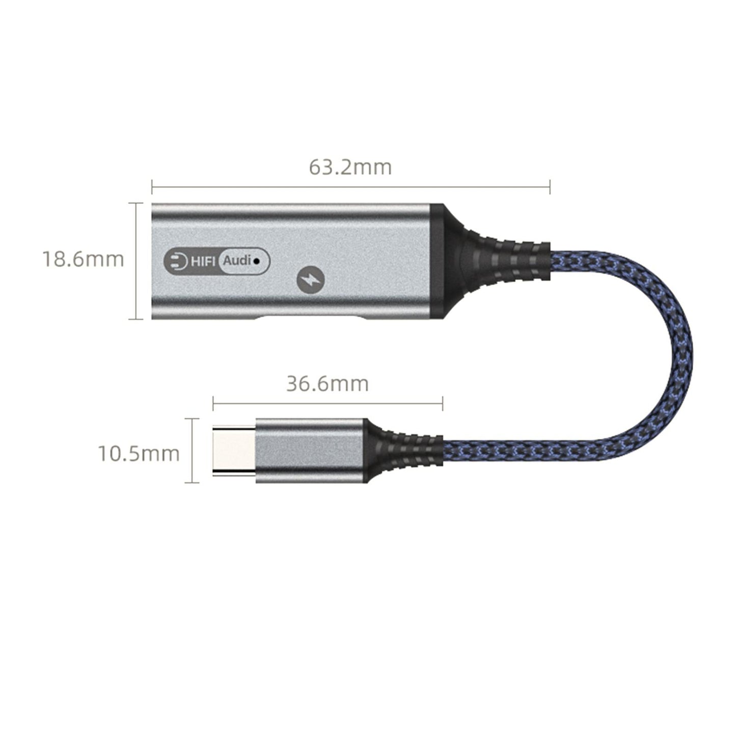2 in 1 USB Type C to AUX Charger Adapter PD 60W Fast Charging MH338A Blue