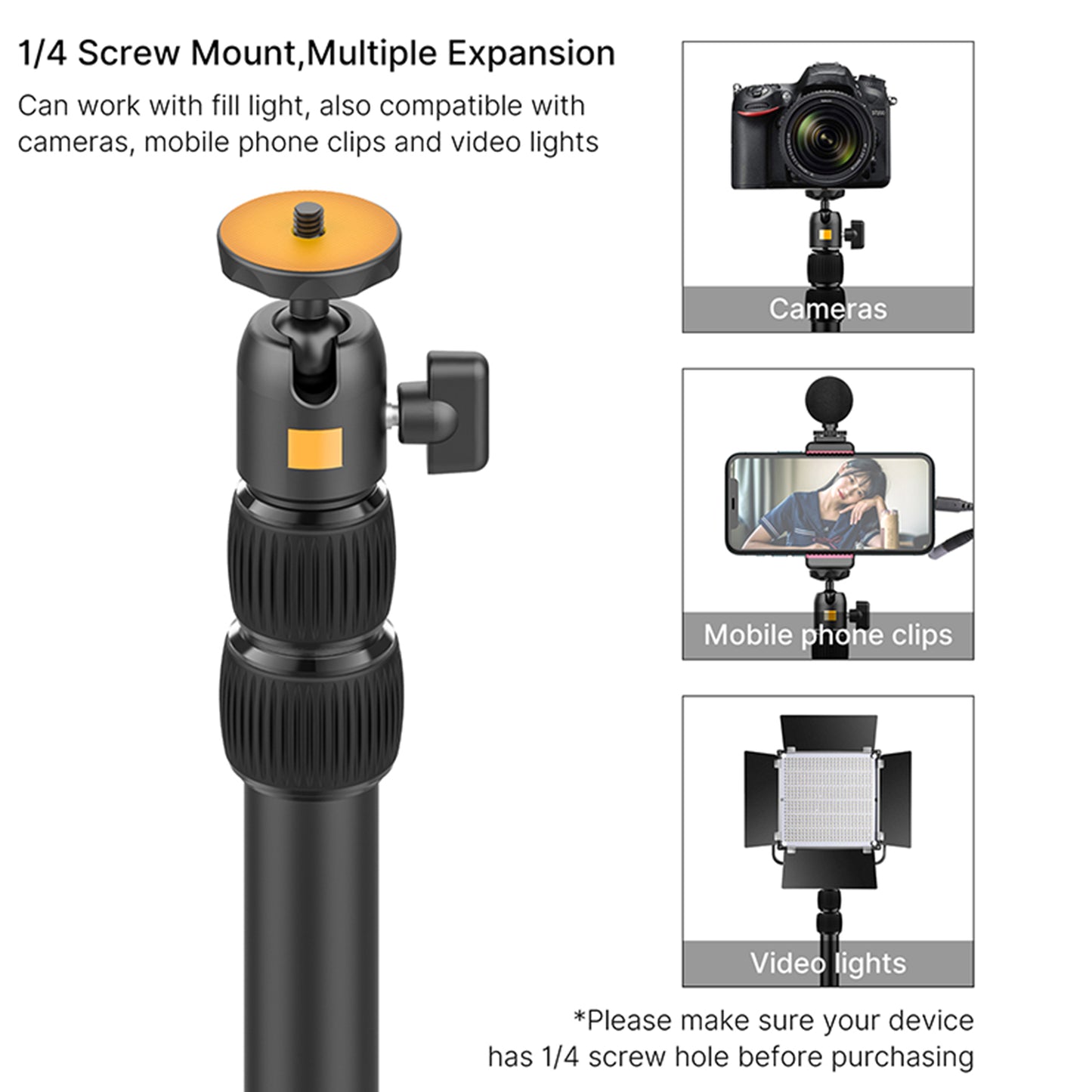 VIJIM LS01 96cm Adjustable Tabletop Stand with Removable Ballhead 1/4 Screw for LED Ring Light