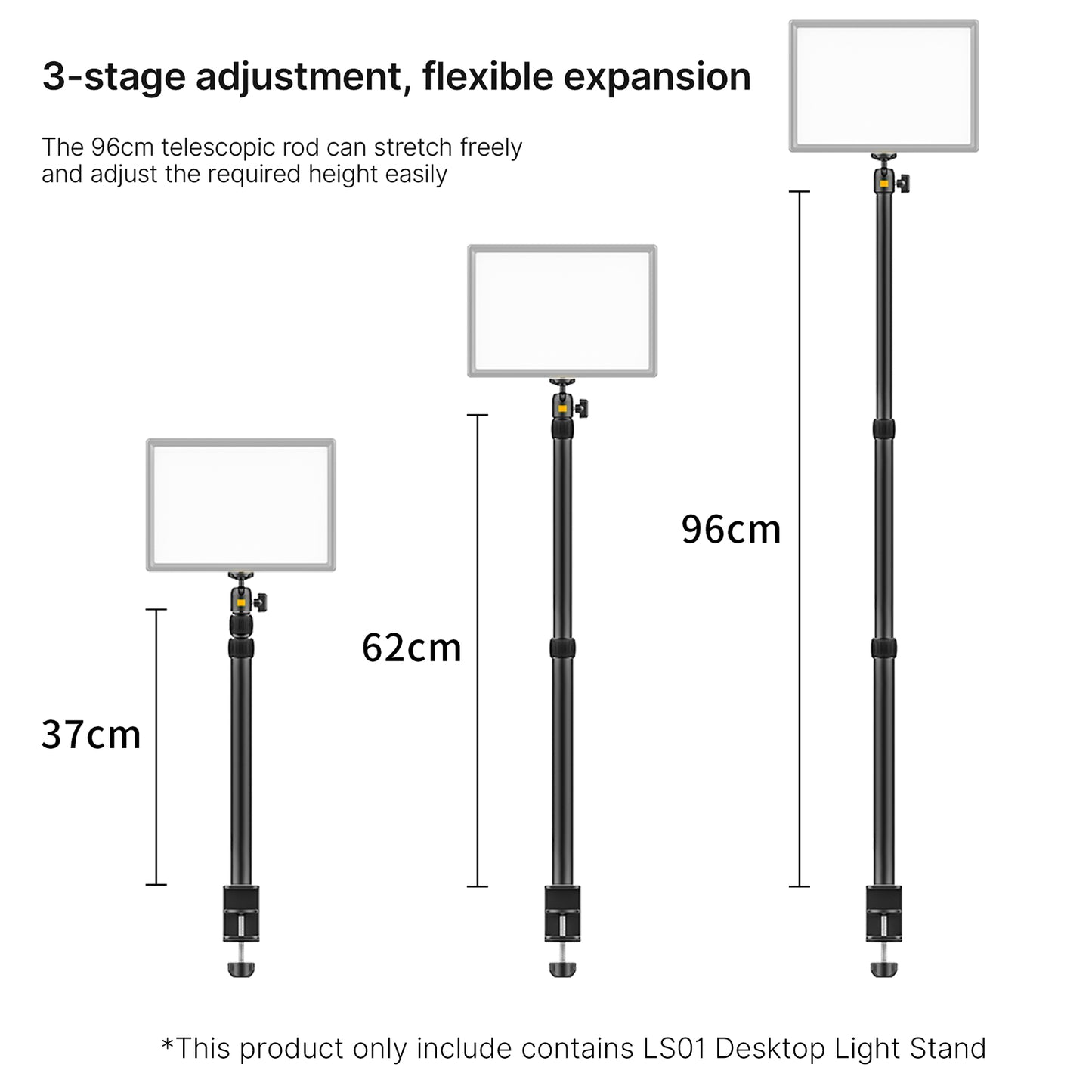 VIJIM LS01 96cm Adjustable Tabletop Stand with Removable Ballhead 1/4 Screw for LED Ring Light