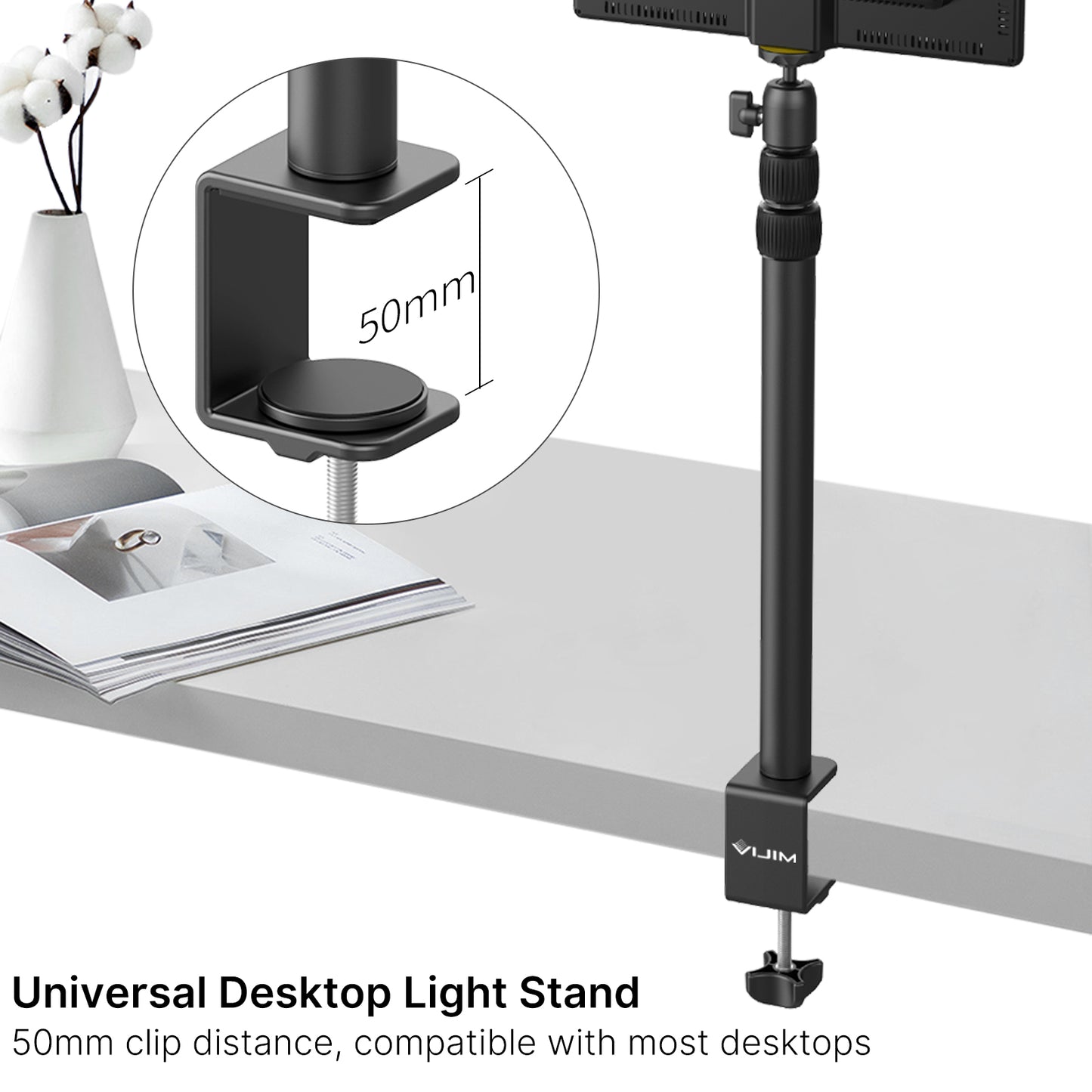 VIJIM LS01 96cm Adjustable Tabletop Stand with Removable Ballhead 1/4 Screw for LED Ring Light