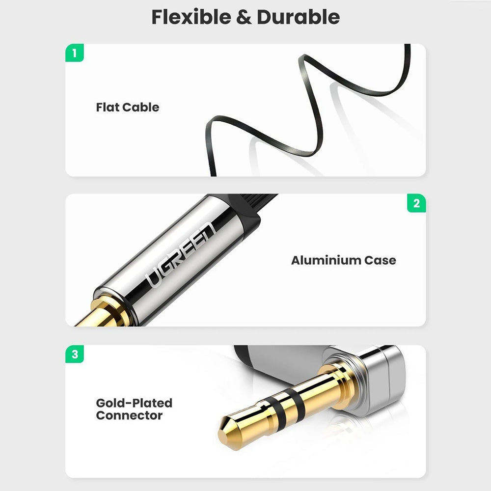 Uniqkart 2m 10599 Right Angle 3.5mm to 3.5mm Audio Jack Male to Male Flat Cable AUX Cord for iPod Speaker Smartphone