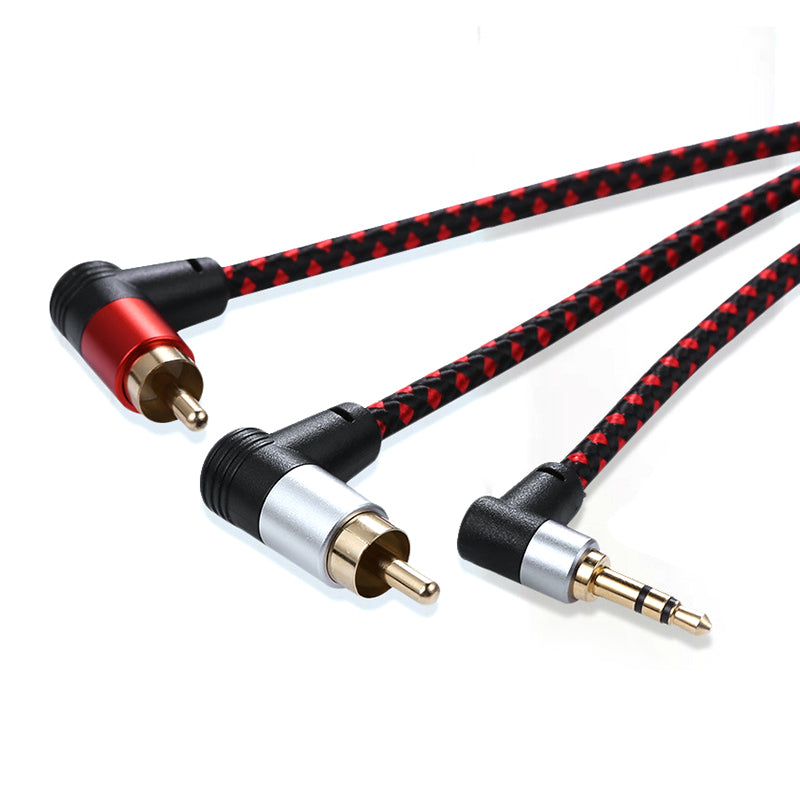 5m for Speaker DVD Player Amplifier 3.5mm to 2 RCA Aux Cable Male to Male Right Angle Auxiliary Splitter Cord