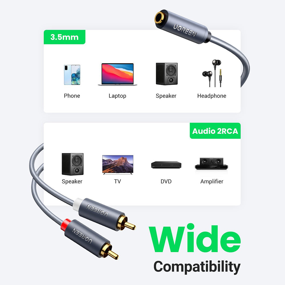 Uniqkart 10561 0.25-Meter 3.5mm AUX Female to 2RCA Male Y Splitter AUX Audio Adapter RCA Cord for Smartphones/Speakers/Tablets/HDTV/MP3 Players