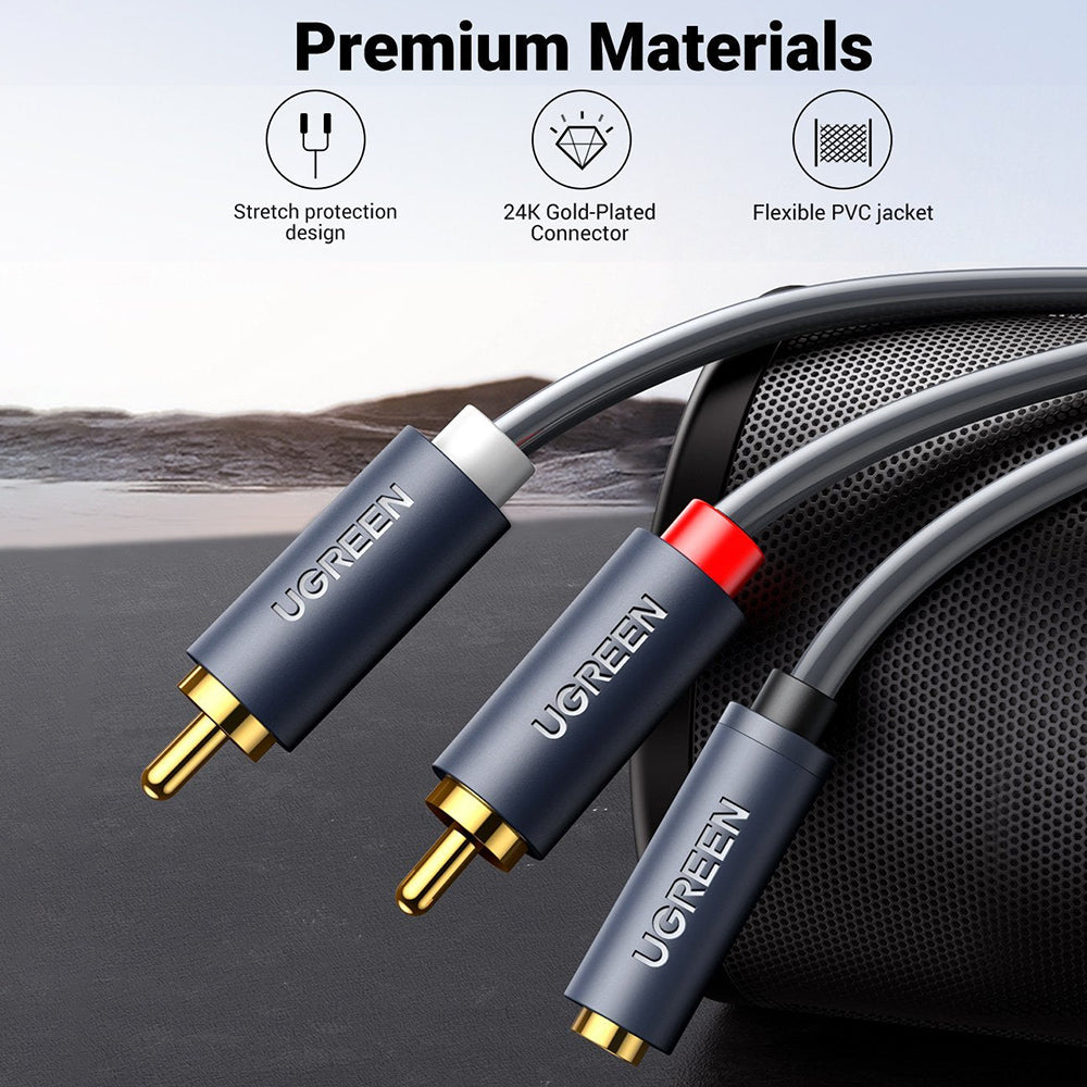 Uniqkart 10561 0.25-Meter 3.5mm AUX Female to 2RCA Male Y Splitter AUX Audio Adapter RCA Cord for Smartphones/Speakers/Tablets/HDTV/MP3 Players