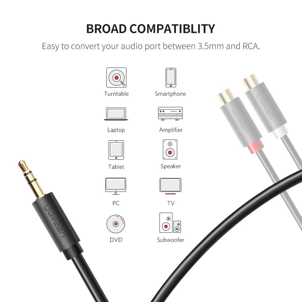 Uniqkart 10547 0.25-Meter 3.5mm AUX Male to 2RCA Female RCA Y-Splitter Audio Adapter Connector Cord for Smartphones/Speakers/Tablets/HDTV/MP3 Players