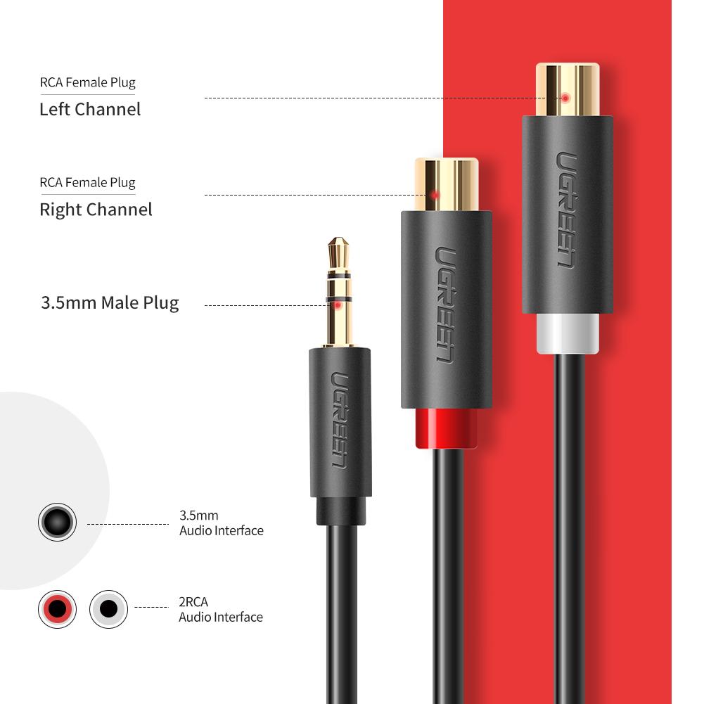 Uniqkart 10547 0.25-Meter 3.5mm AUX Male to 2RCA Female RCA Y-Splitter Audio Adapter Connector Cord for Smartphones/Speakers/Tablets/HDTV/MP3 Players