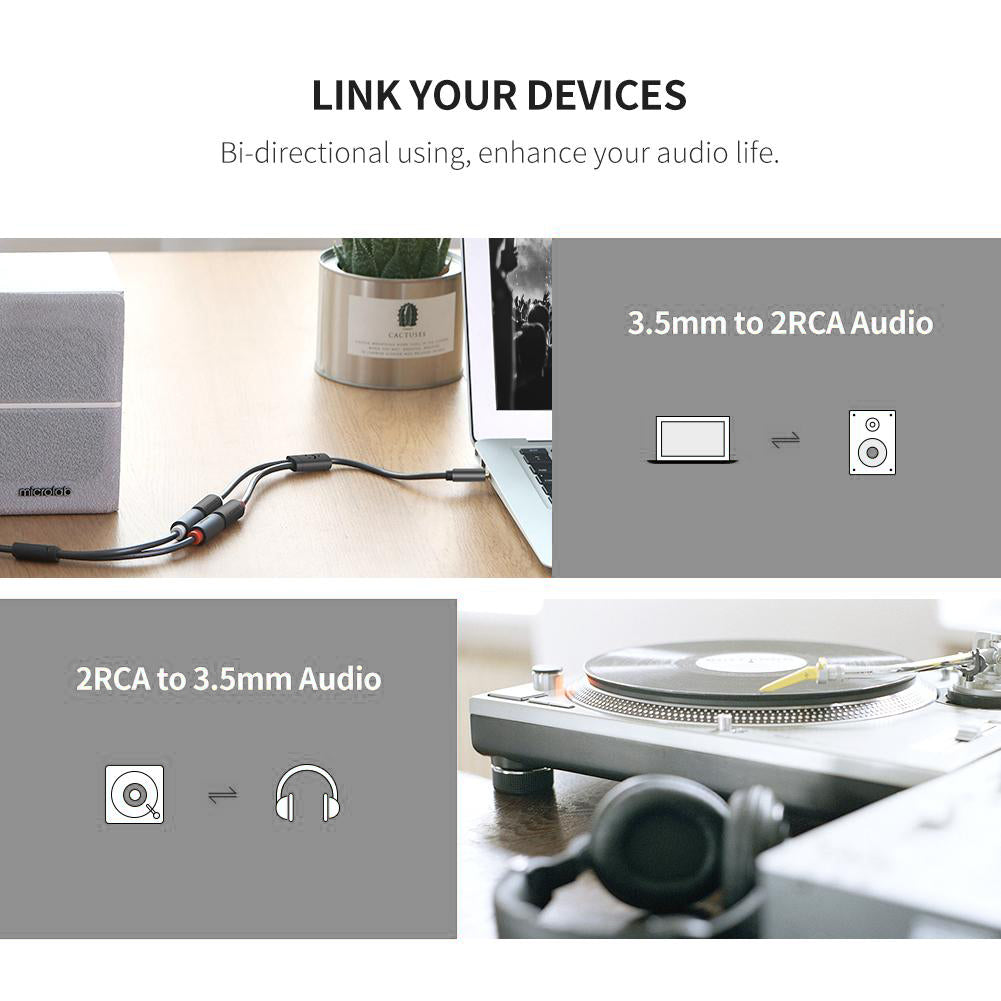 Uniqkart 10547 0.25-Meter 3.5mm AUX Male to 2RCA Female RCA Y-Splitter Audio Adapter Connector Cord for Smartphones/Speakers/Tablets/HDTV/MP3 Players