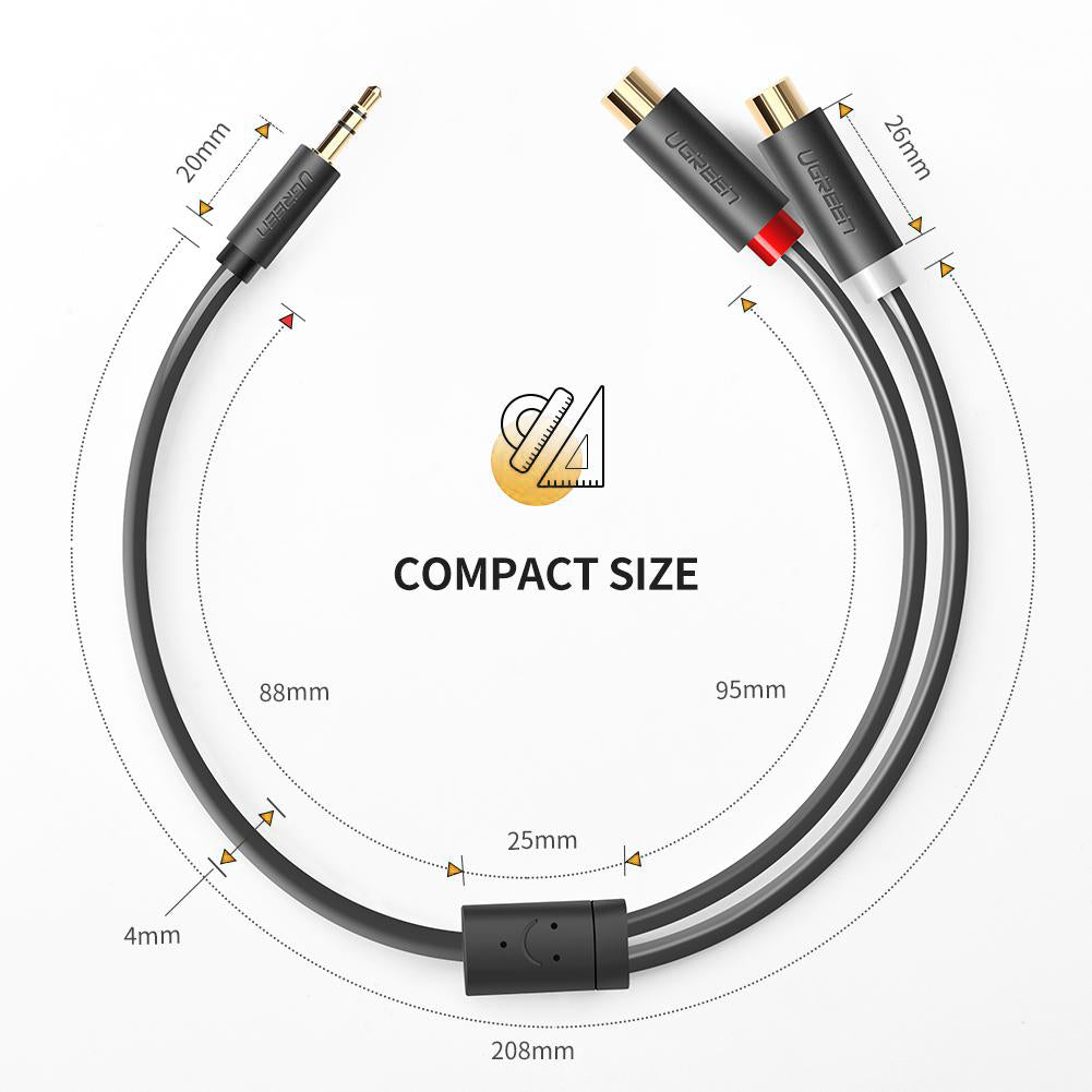 Uniqkart 10547 0.25-Meter 3.5mm AUX Male to 2RCA Female RCA Y-Splitter Audio Adapter Connector Cord for Smartphones/Speakers/Tablets/HDTV/MP3 Players