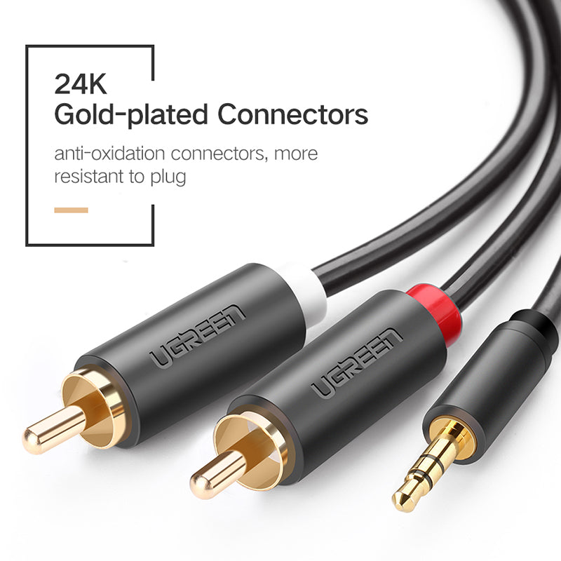 Uniqkart 10772 1-Meter 3.5mm Aux to 2RCA Y Splitter Male Audio Cable High Flexible PVC Jacket for Smartphones/Speakers/Tablets/HDTV/MP3 Players