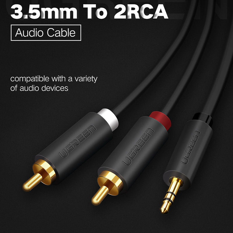 Uniqkart 10510 2-Meter 3.5mm Aux Male to 2RCA Male Y Splitter AUX Audio Cord Gold-Plated Connectors for Smartphones/Speakers/Tablets/HDTV/MP3 Players