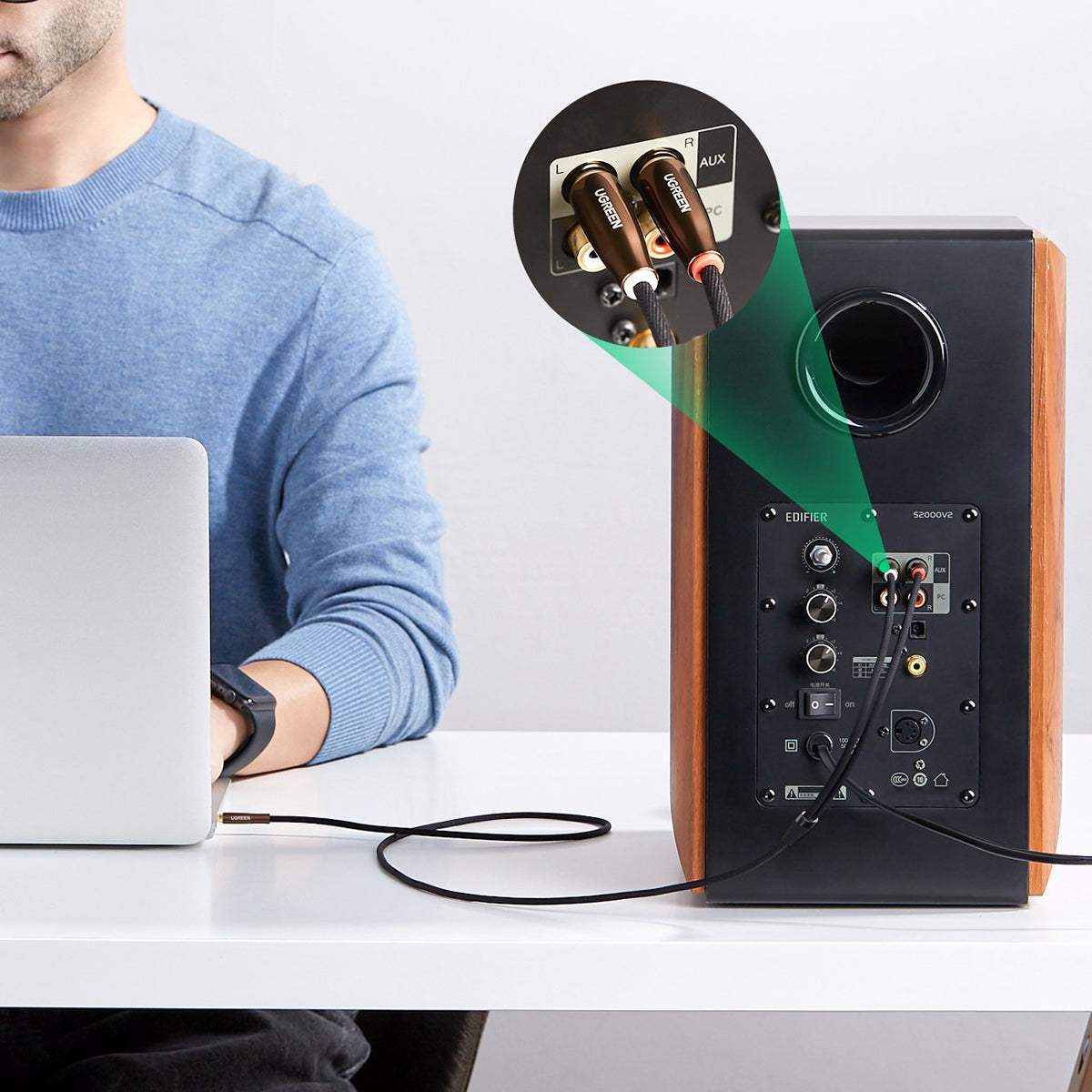 Uniqkart 1.5-Meter 3.5mm Male to 2RCA Male Stereo Audio Cable 24K Gold-Plated Connectors for Smartphones/Speakers/Hi-Fi Amplifier/HDTV/MP3 Players