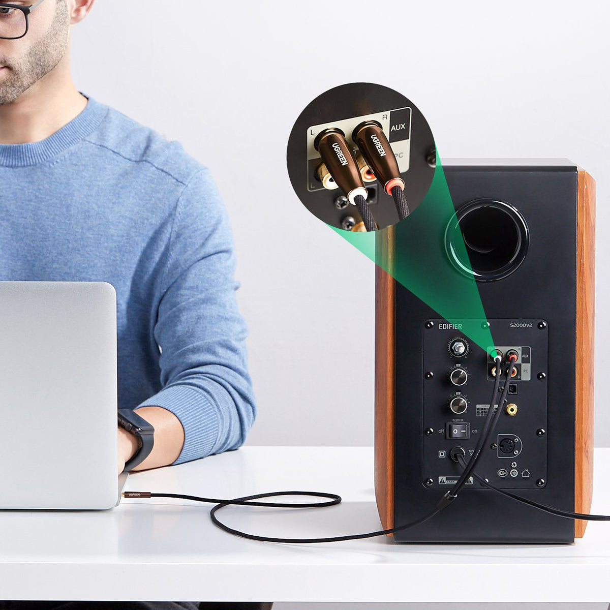 Uniqkart 80849 5-Meter Reversible Hi-Fi 3.5mm to 2RCA Male Straight Braided Audio Cable for Smartphones/Speakers/Hi-Fi Amplifier/HDTV/MP3 Players