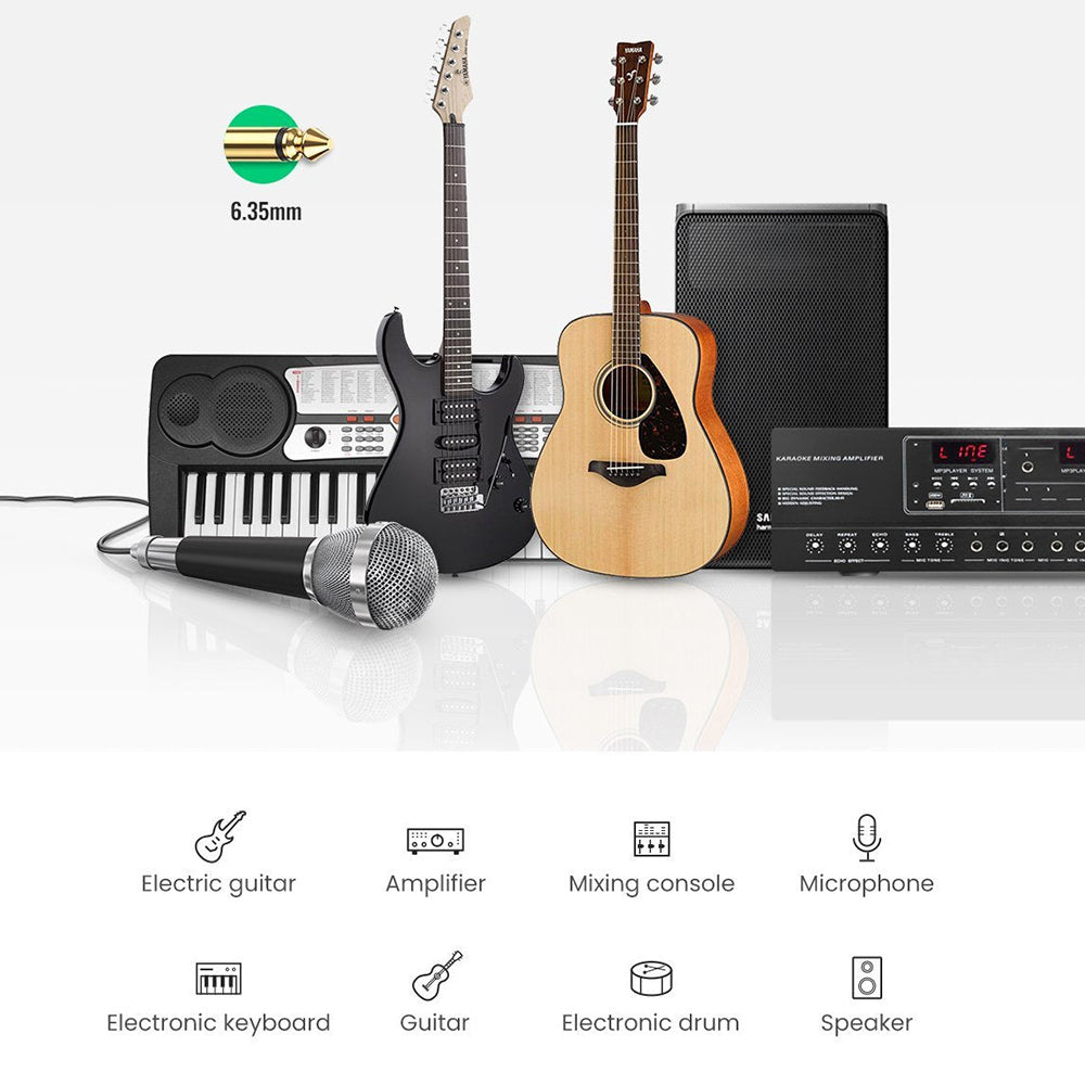 Uniqkart 40812 3-Meter 6.35mm Male to 6.35mm Male Audio Cable Low Noise Immunity for Guitar/Home Theater/Speaker/Amplifier