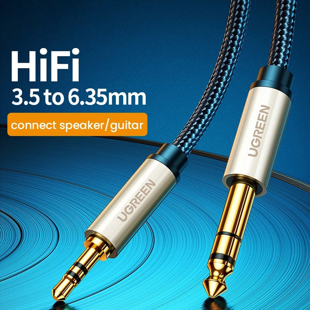 UGREEN 40802 1-Meter 3.5mm 1/8" TRS to 6.35mm 1/4" TS Nylon Braided Audio Adapter Cord for Cellphones/Amplifiers/Home Theater