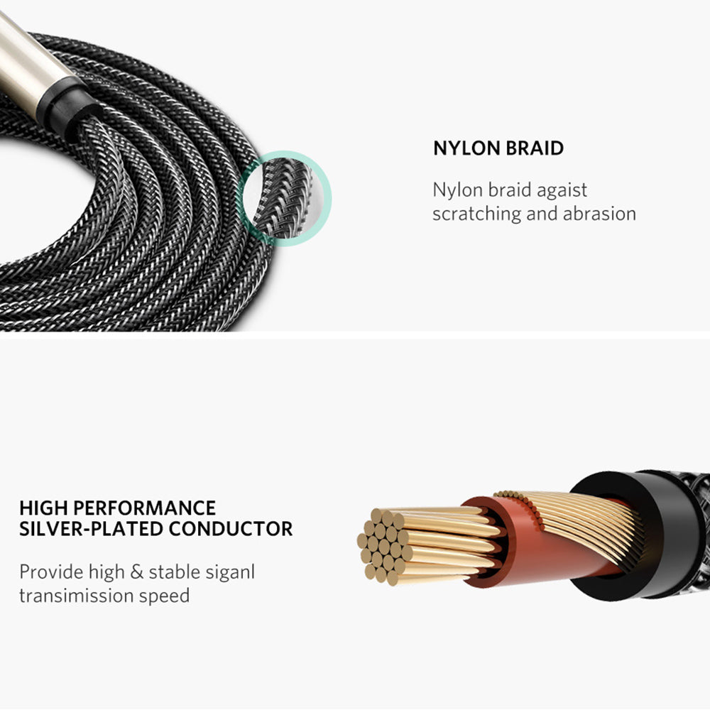 Uniqkart 40804 2-Meter Copper Shell 6.35mm 1/4 inch Male to 3.5 mm 1/8 inch Male Stereo Aux Jack Adapter Cable for Cellphones/Amplifiers/Home Theater