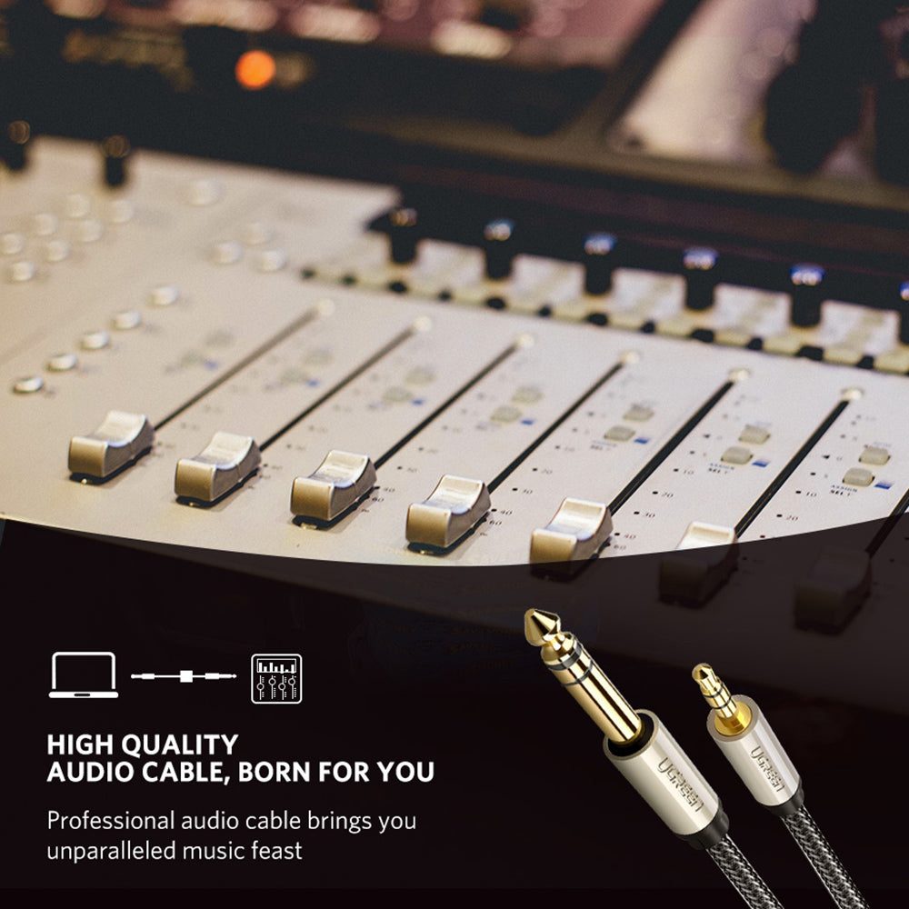 UGREEN 40808 10-Meter 3.5mm TRS 1/8inch Male to 6.35mm TS 1/4inch Male Audio Cable Connector Adapter for Cellphones/Amplifiers/Home Theater