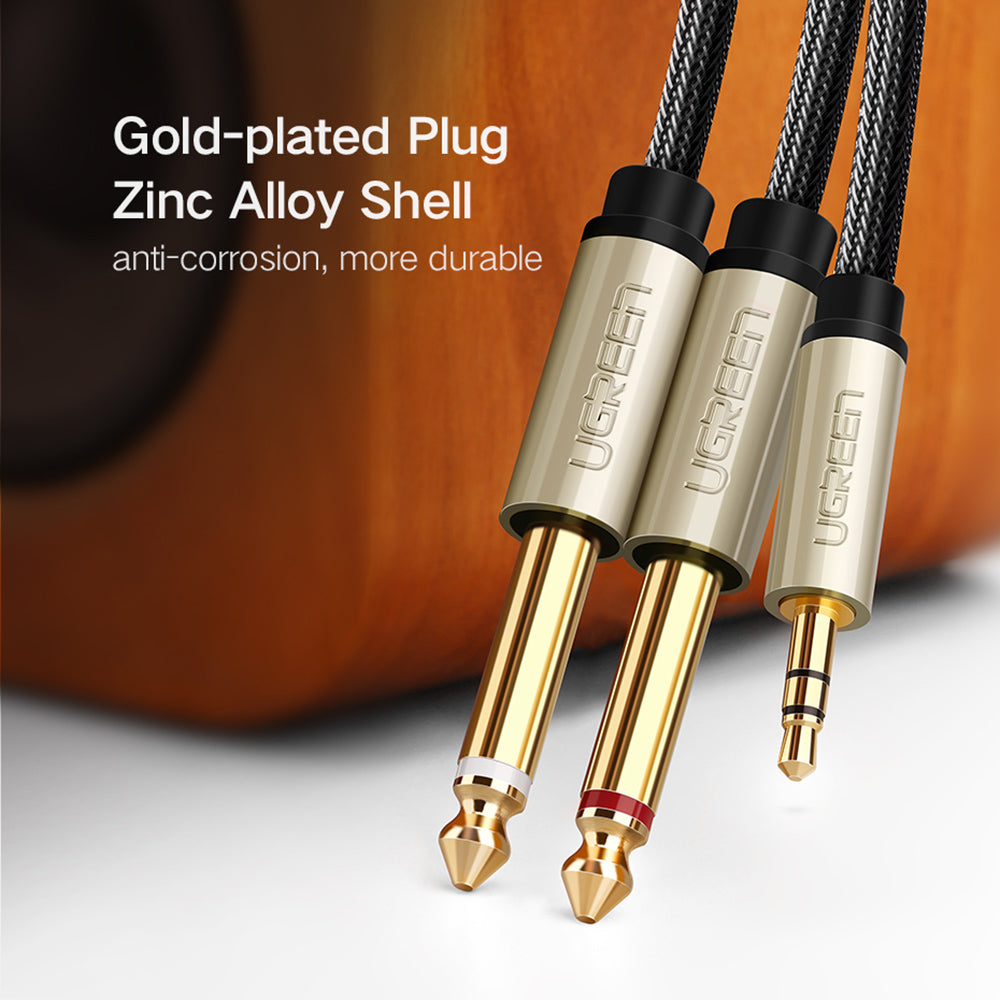 UGREEN 40791 1.5-Meter 3.5mm 1/8" Male TRS to 2 x 6.35mm 1/4" Male TS Stereo Audio Cable Y Splitter for Cellphones/Amplifiers/Home Theater