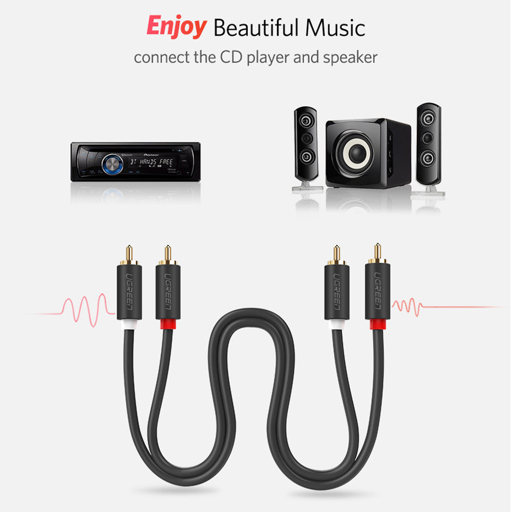Uniqkart 1.5m Gold-Plated RCA Audio Cable 2RCA Male to Male Splitter Audio Cable for Home Theater DVD TV Amplifier CD Soundbox