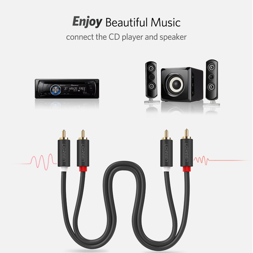 Uniqkart 3m 2RCA to 2 RCA Male to Male Double Shielding Audio Cable for Home Theater DVD TV Amplifier CD Soundbox