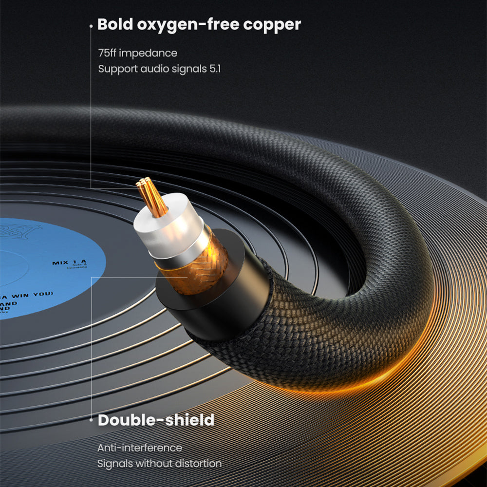 Uniqkart 3m RCA Male to Male Gold Plated Plug Digital Coaxial Audio Cable for DVD/TV/Amplifier Subwoofer Speaker