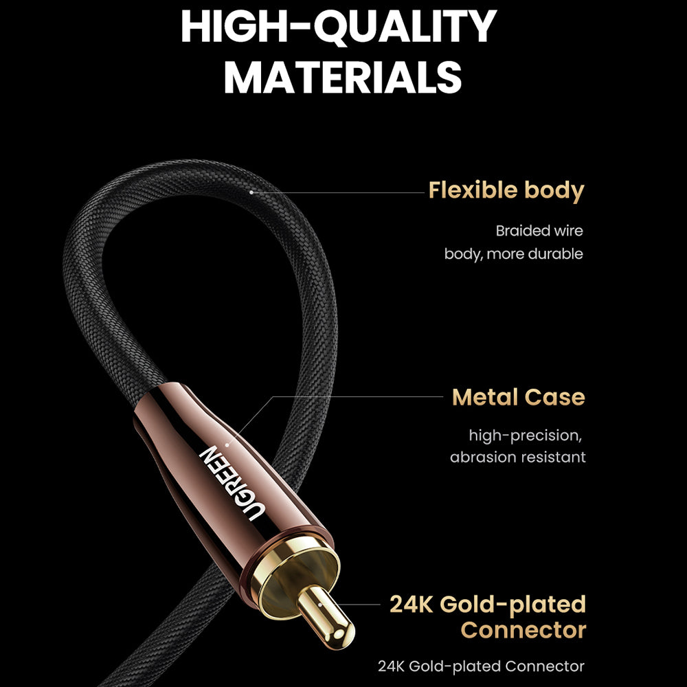Uniqkart 3m RCA Male to Male Gold Plated Plug Digital Coaxial Audio Cable for DVD/TV/Amplifier Subwoofer Speaker