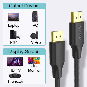 Uniqkart QG-HD16 1m DP to DP Cable 4K/60Hz HD Video Adapter Cable for HDTV Monitor Projector