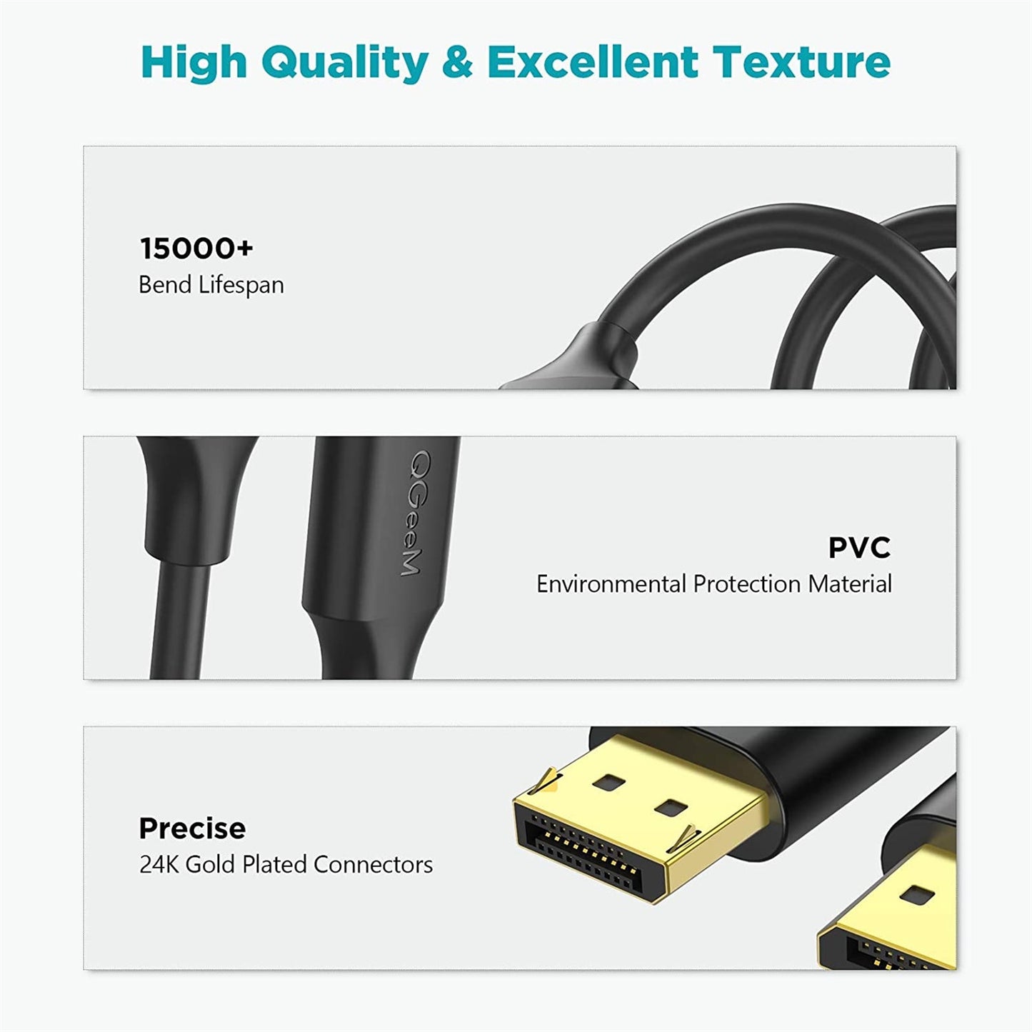 Uniqkart QG-HD16 1.8m DP to DP Cable 4K/60Hz HD Video DisplayPort 1.2 Adapter Cable for HDTV Monitor Projector